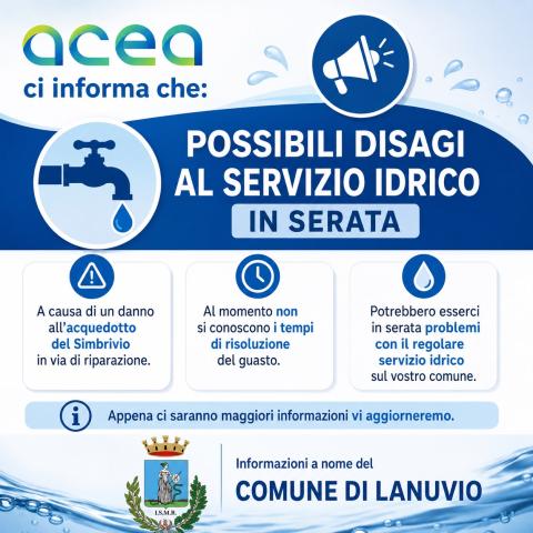 possibili disagi al servizio idrico