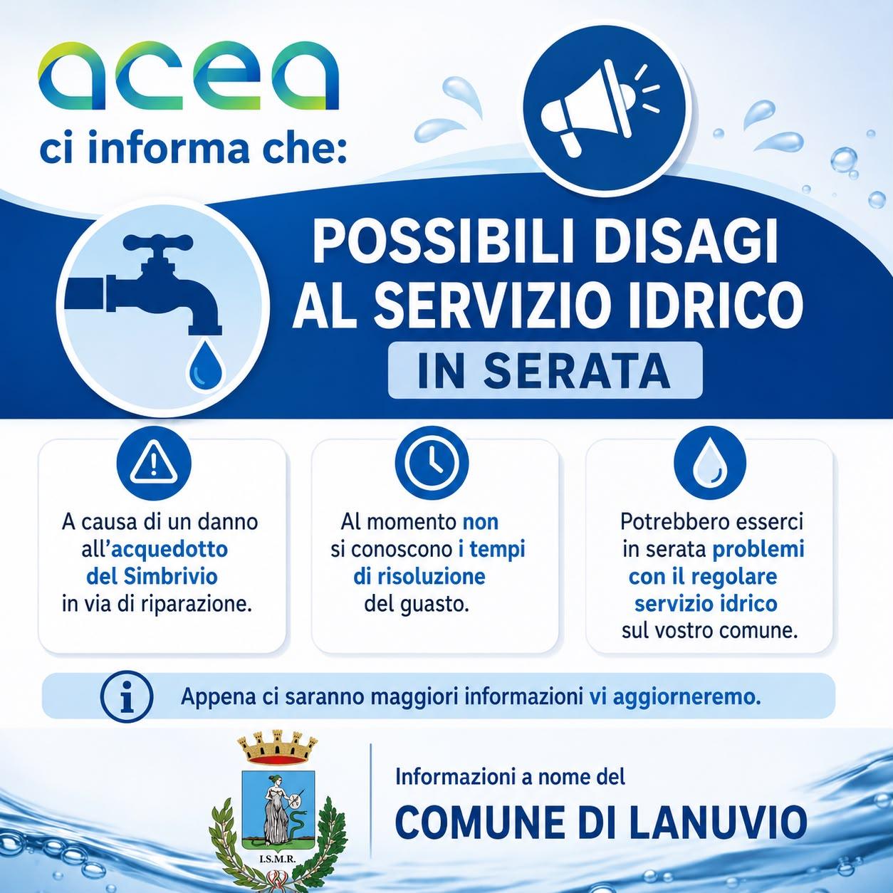 possibili disagi al servizio idrico